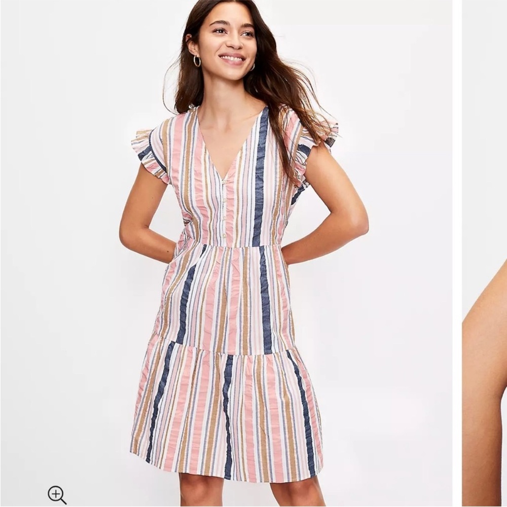 LOFT Striped Henley Mini Dress